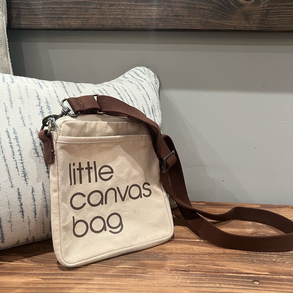 Bloomingdale's little canvas bag rare vintage cream brown